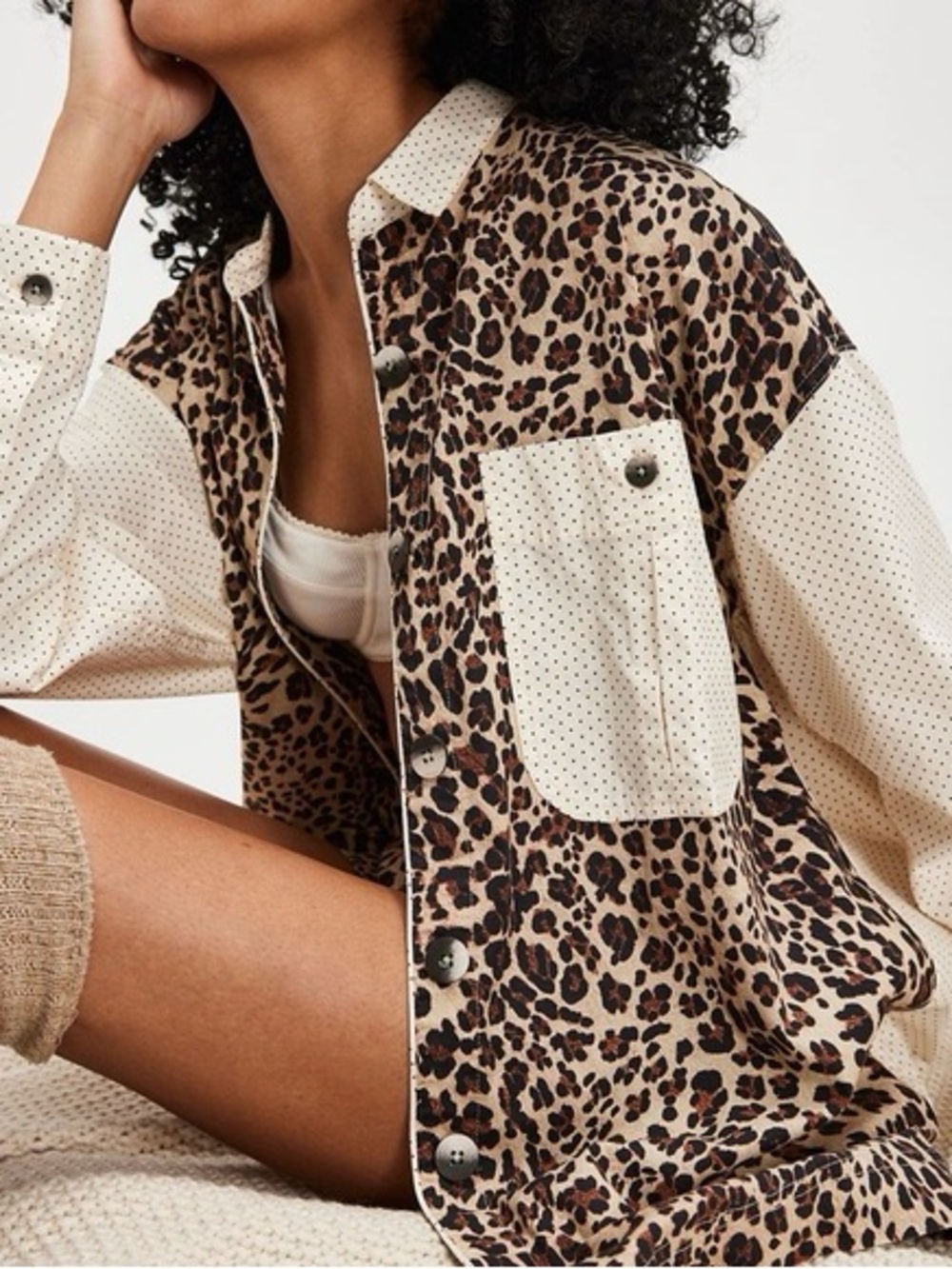 FREE PEOPLE INTIMATELY CHEETAH PRINT CONTRAST BUTTON DOWN TOP ✨